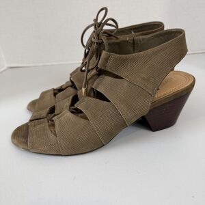 Nurture Bellamey Lace Up Sandals Textured Green Leather Block Heel Women's 6.5
